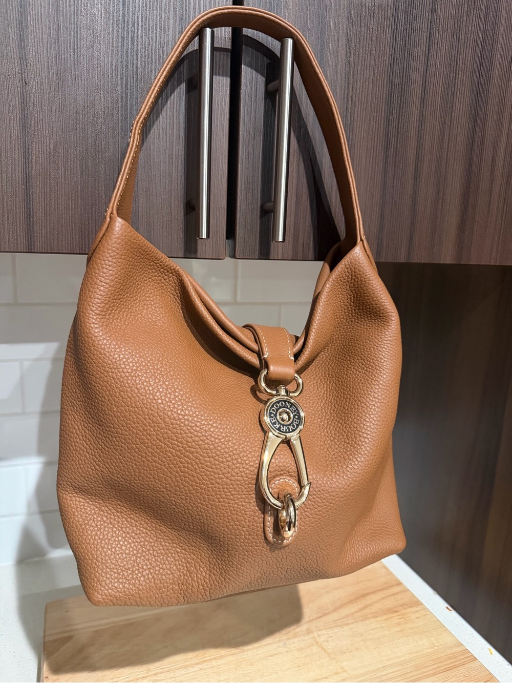 Dooney & Bourke Brown Hobo Pebble Grain Small Logo Lock Sac Bag - Picture 2 of 10